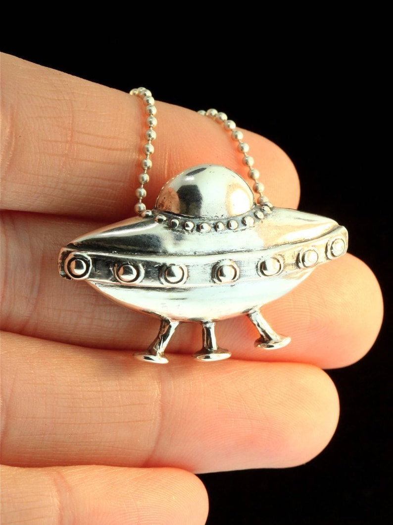 Flying Saucer Pendant UFO Charm Alien Ship Necklace Alien Etsy