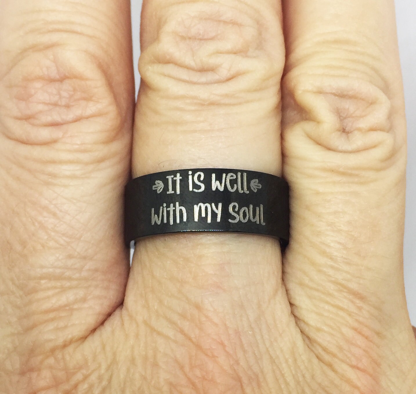 It Is Well With My Soul Ring Black Engraved Stainless Steel Etsy