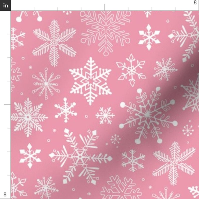 Snowflakes On Pink Fabric Snowflakes Christmas On Pink By Etsy
