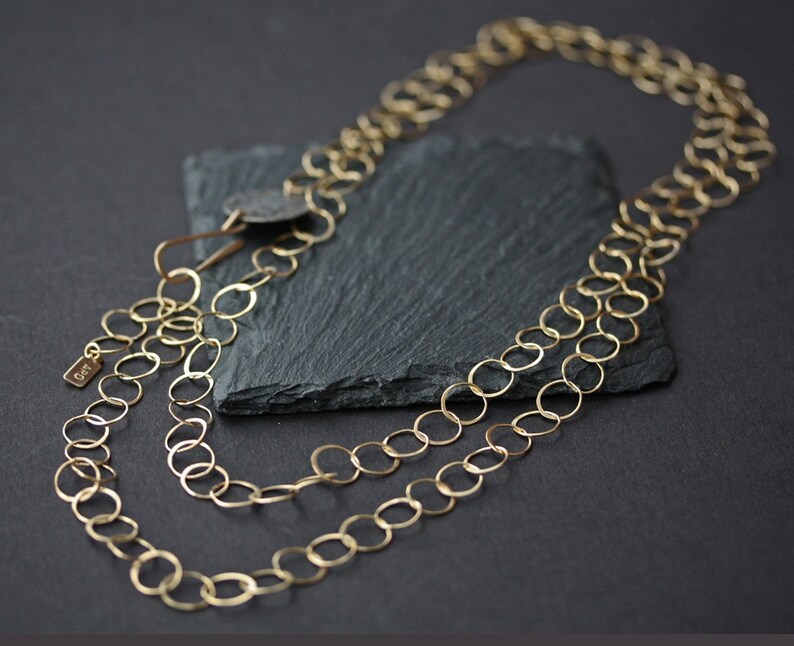 Long Hardware Necklace sterling silver 14kt gold hammered Etsy