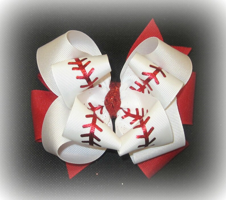 Baseball Bow Mlb Hair Bows Baseball Hairbow Red Stick Bow 