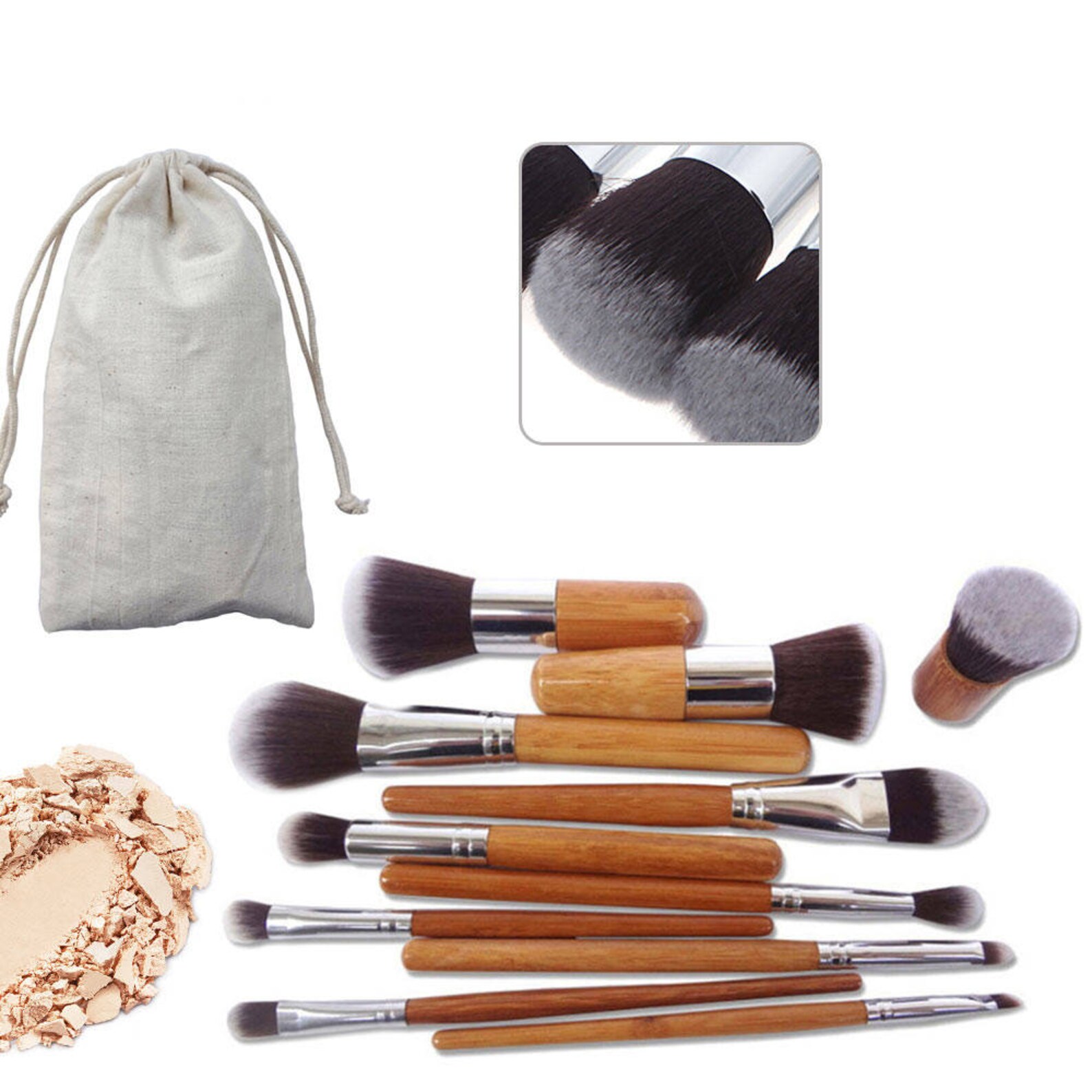 6 and 11pcs Natural Bamboo Makeup Brushes Kit Professional Etsy