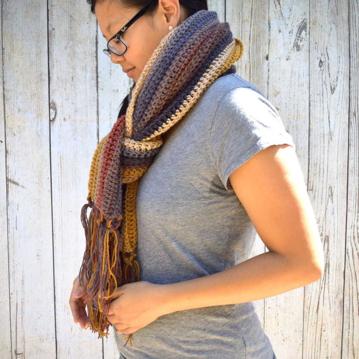 Oversized crochet scarf with fringe multicolor long scarf Etsy