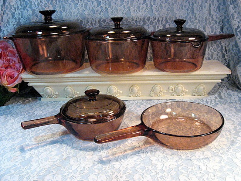 Corning Ware Pyrex Visions Brown Glass Cookware 11 Piece Set Etsy