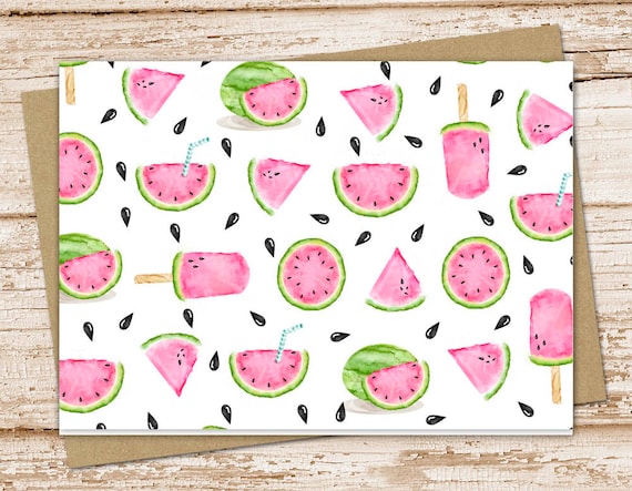Set of 10 Handmade Watercolor Watermelon Envelope Liners