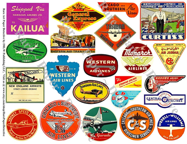 22 Airline Label Stickers Airplane Sticker Decals Vintage | Etsy