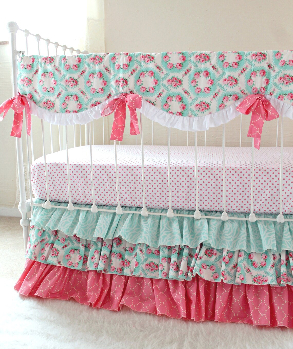 Girls Vintage Roses Crib Bedding with Ruffled Crib Skirt with Etsy