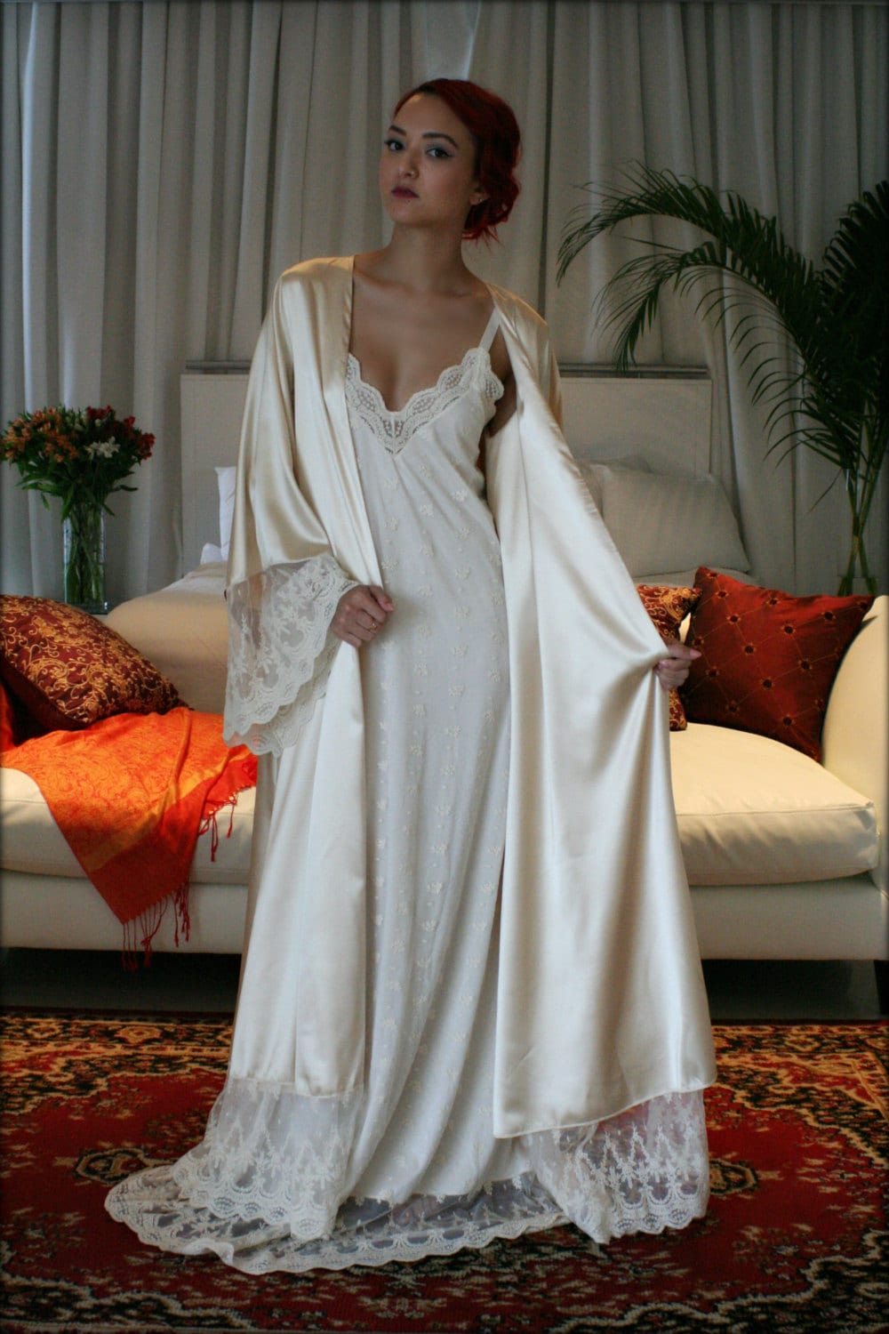 Fiona Champagne Satin Bridal Wedding Robe Bridal Lingerie | Etsy