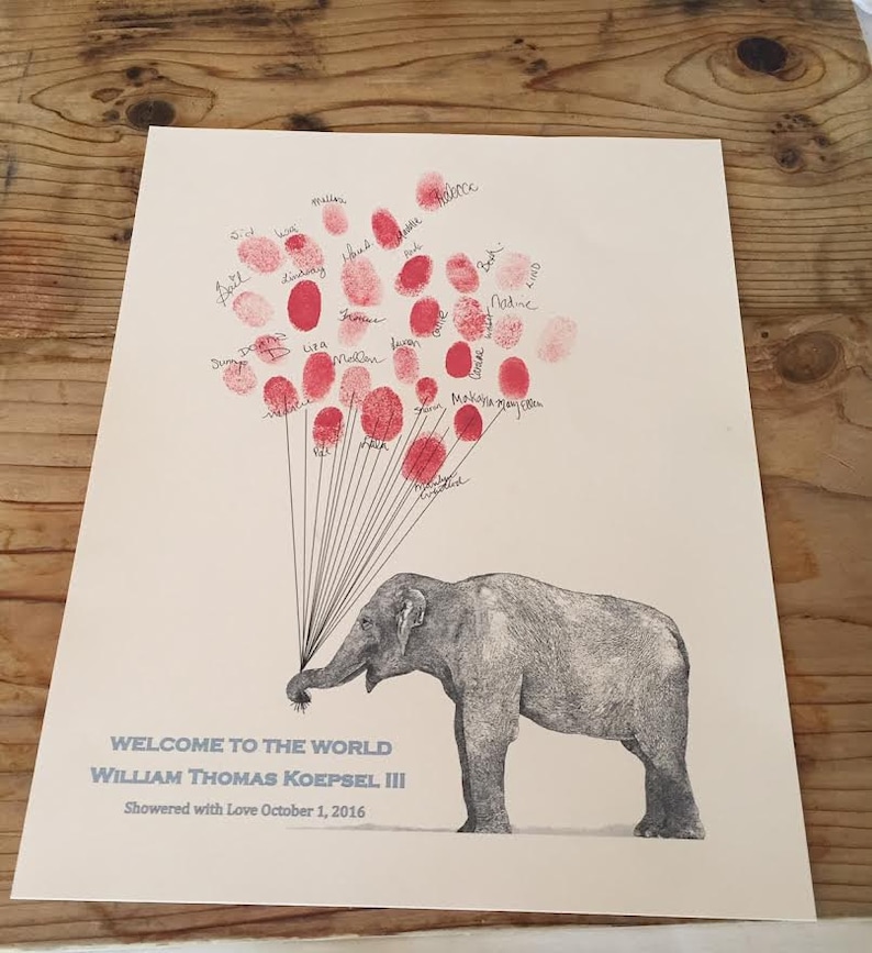 Large Elephant Thumbprint Balloon Print Baby Shower or | Etsy