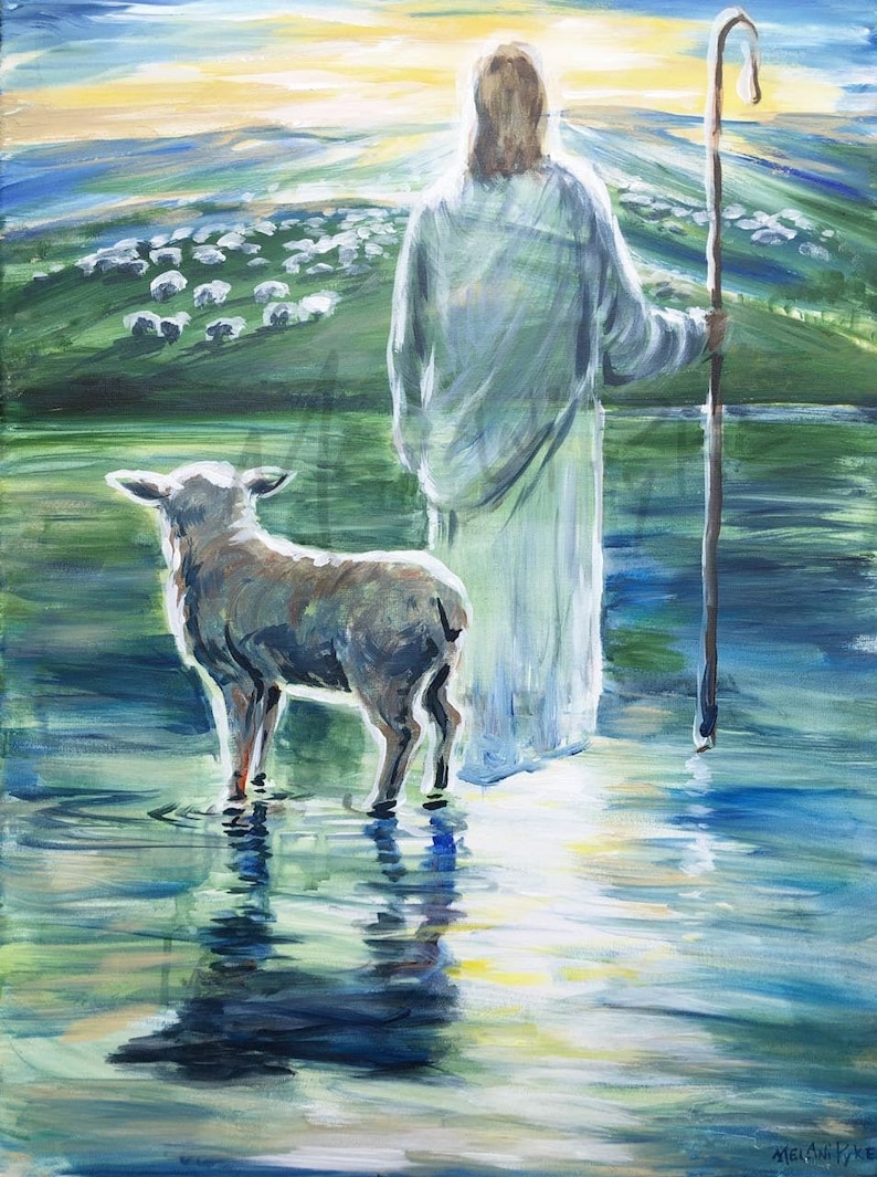 Jesus Shepherd and Lamb Walking on Water Christian Art Print | Etsy