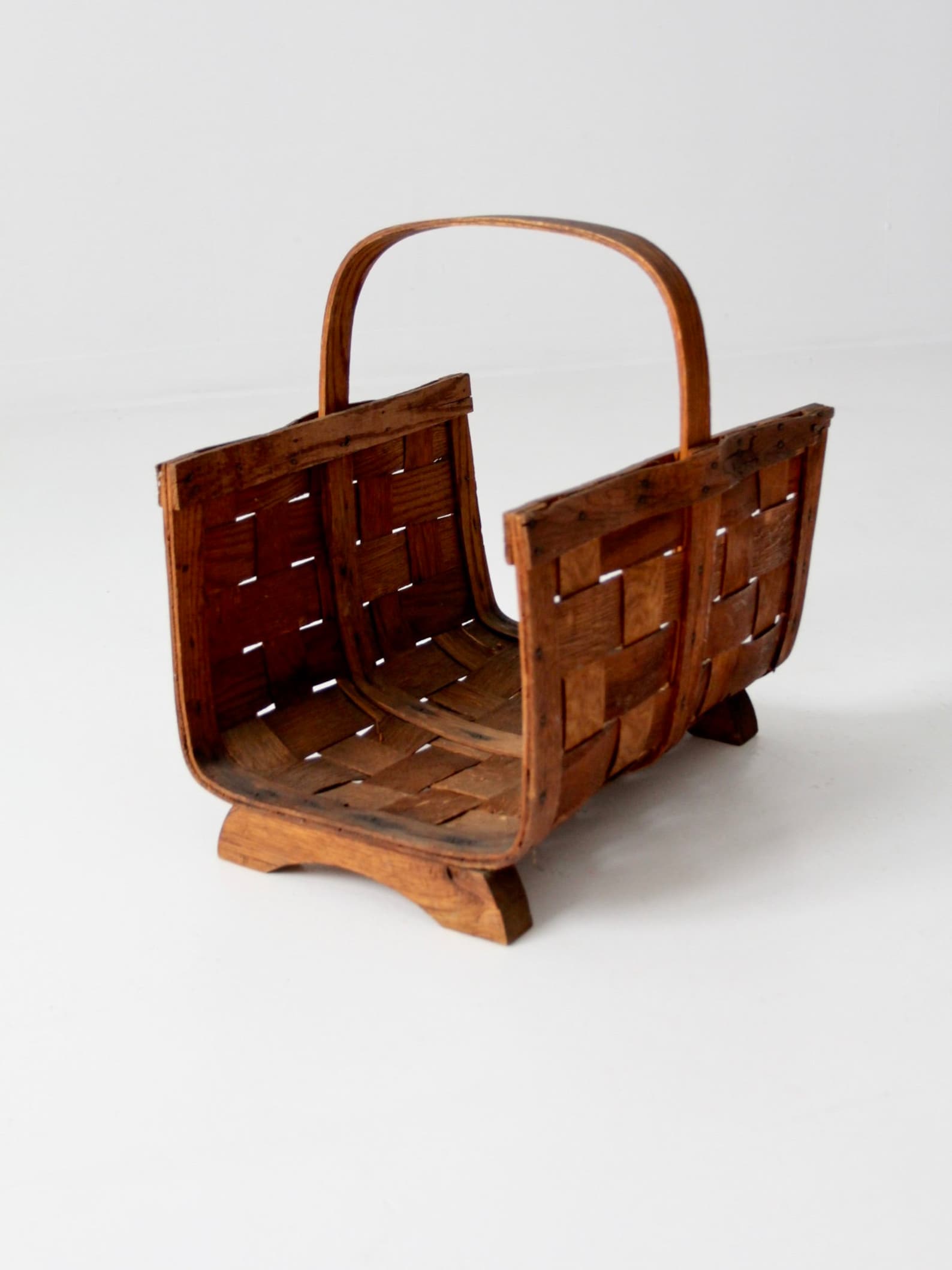 Vintage basket weave wooden magazine or log holder Etsy