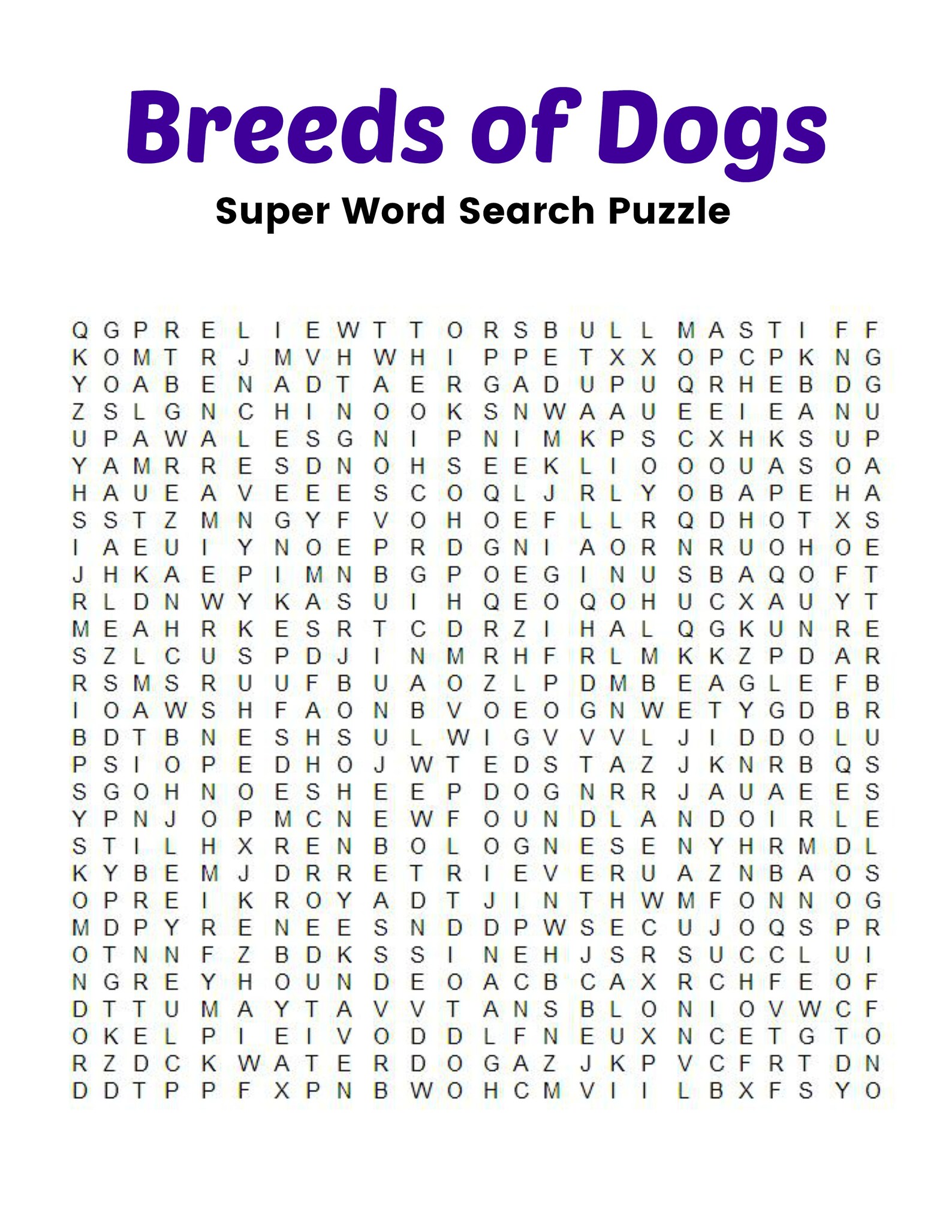 Breeds Of Dogs Super Word Search Puzzle Word Search Puzzle Etsy