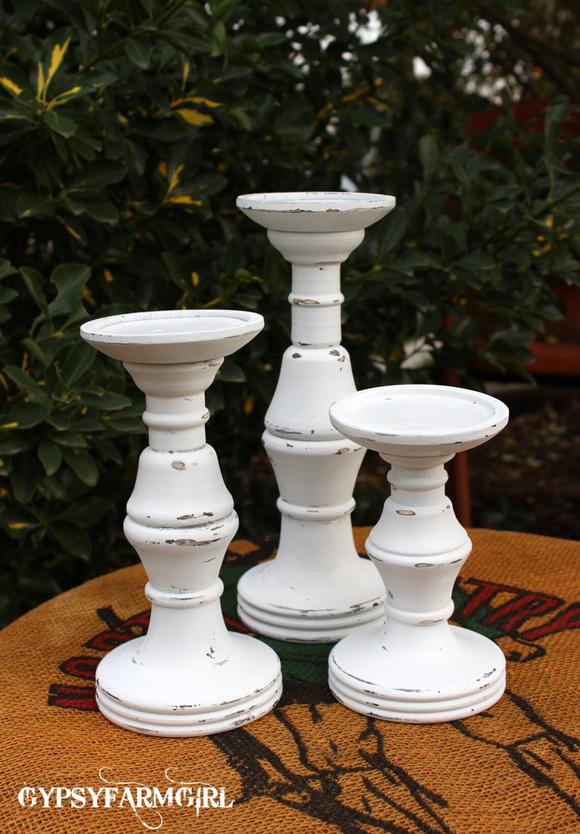 Set of 3 White Distressed Candle Holders Candle Sticks Etsy