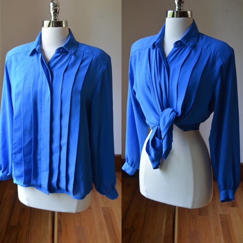 Vintage Light Weight Long Sleeve Dress Blouse 80/'s Royal Blue Vintage Long Sleeve Blouse Size MedLarge Women/'s 1012 By Notations