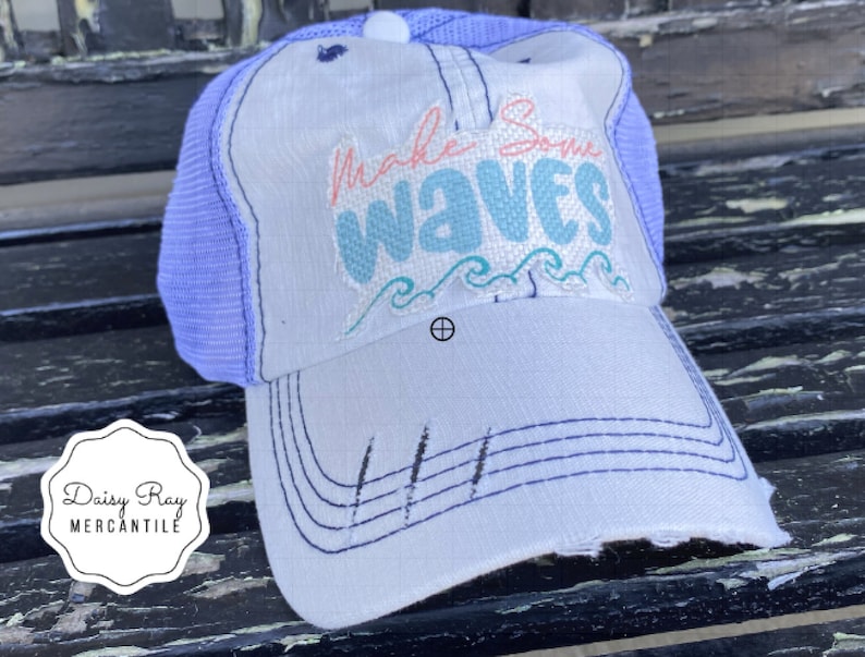 Make Some Waves Baseball Hat \u2022 Beach Hat \u2022 Lake Hat \u2022 Vintage Trucker Hat \u2022 OSFM Baseball Hat \u2022 Sublimation Hat \u2022 Frayed Baseball Hat