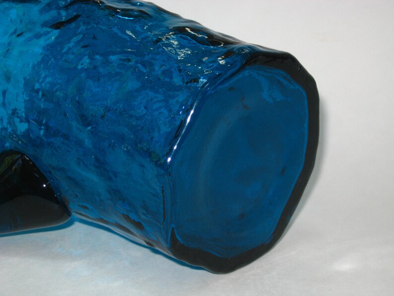 9 Mid Century Water Jug Morgantown Glass Crinkle SAN JUAN 54 oz Pitcher in PEACOCK Blue
