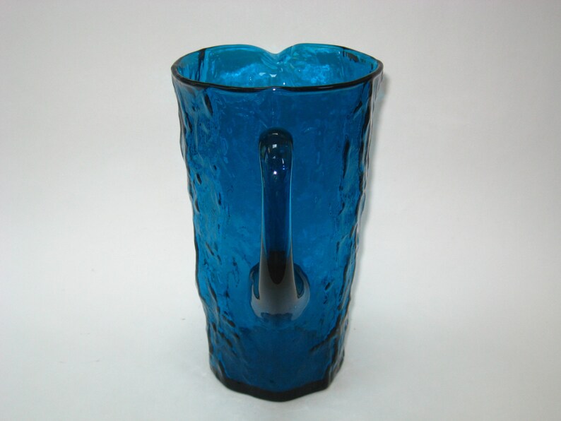 9 Mid Century Water Jug Morgantown Glass Crinkle SAN JUAN 54 oz Pitcher in PEACOCK Blue