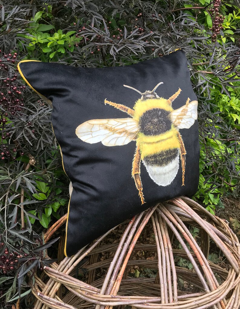 Black Velvet Bee cushion cover Luxury velvet and tweed bee Etsy