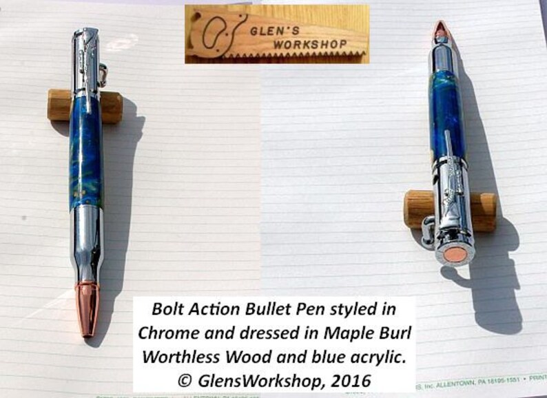 Bolt Action Bullet Pen Handmade Pen Chrome Maple Burl | Etsy