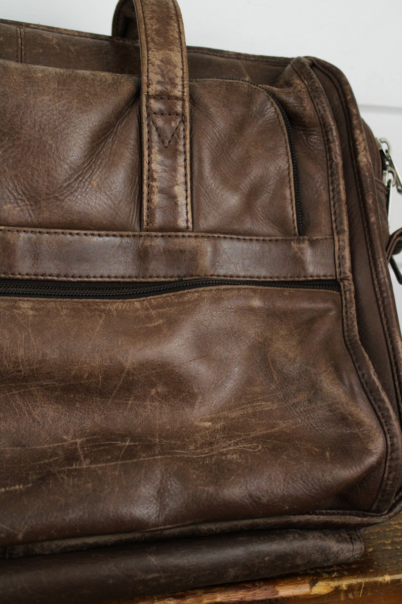 Perfectly Worn Vintage Brown Leather Briefcase Attache Case by Winn with Hand Straps Aged Leather Briefcase