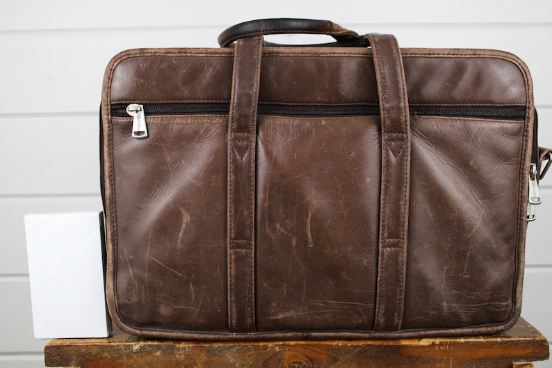 Perfectly Worn Vintage Brown Leather Briefcase Attache Case by Winn with Hand Straps Aged Leather Briefcase