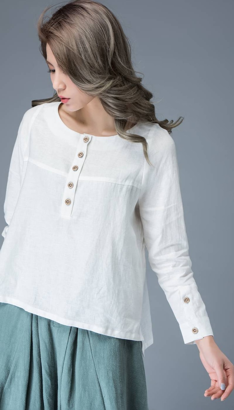 White linen blouse womens blouse linen blouse causal | Etsy