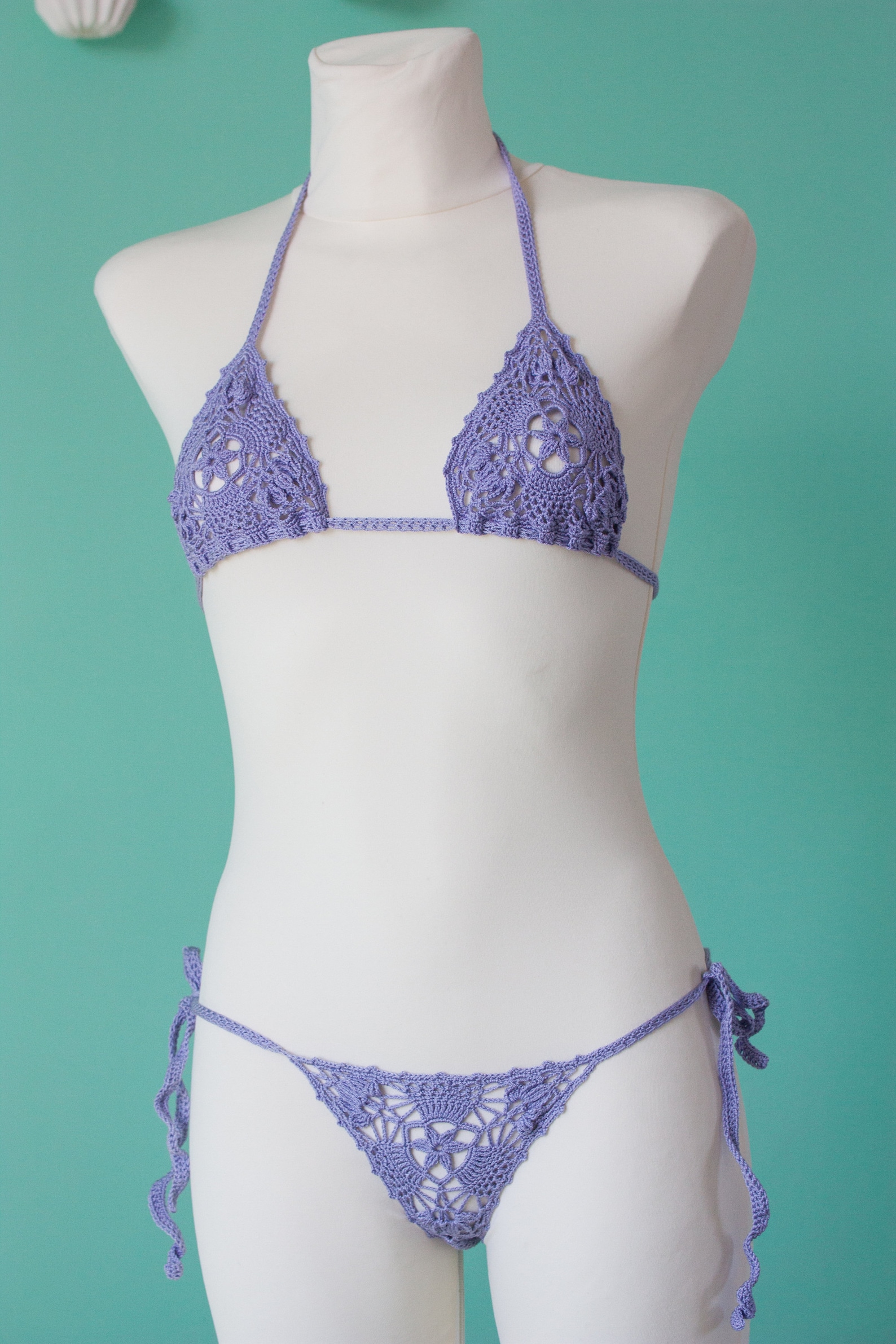 See through crochet bikini set thong crocheted swimsuit Etsy