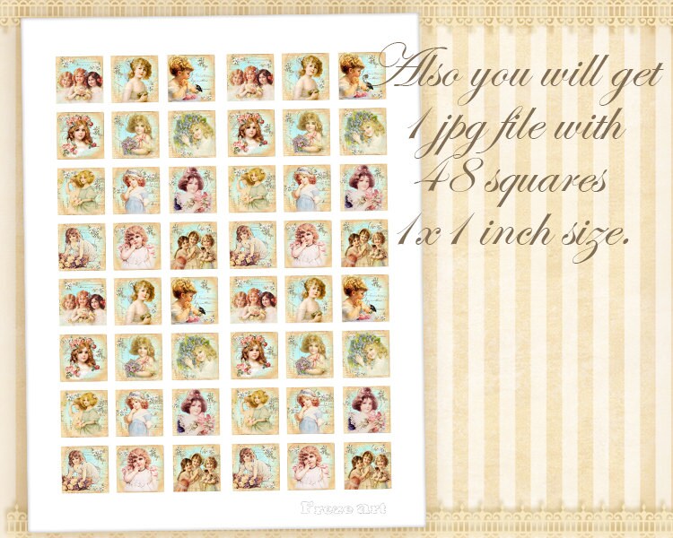 Vintage children Printable download Digital collage sheet 2x2 | Etsy