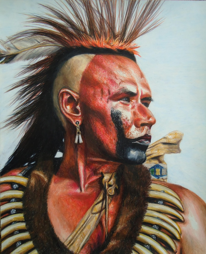 Native American art Original pencil portrait Dances with | Etsy