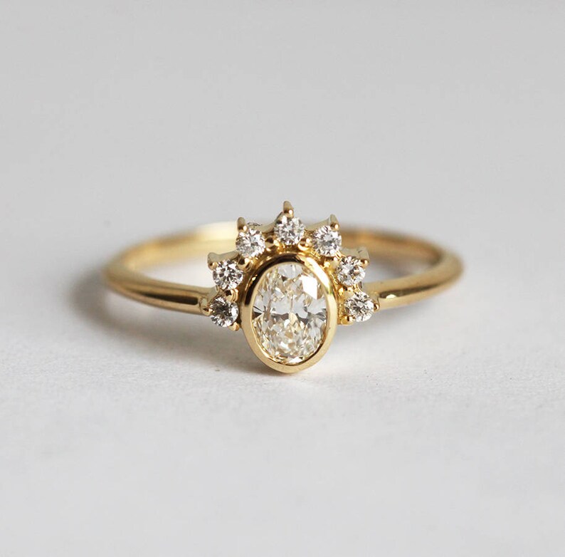 0.3 Carat Oval Diamond Ring With Halo Diamond Crown Prong Set | Etsy