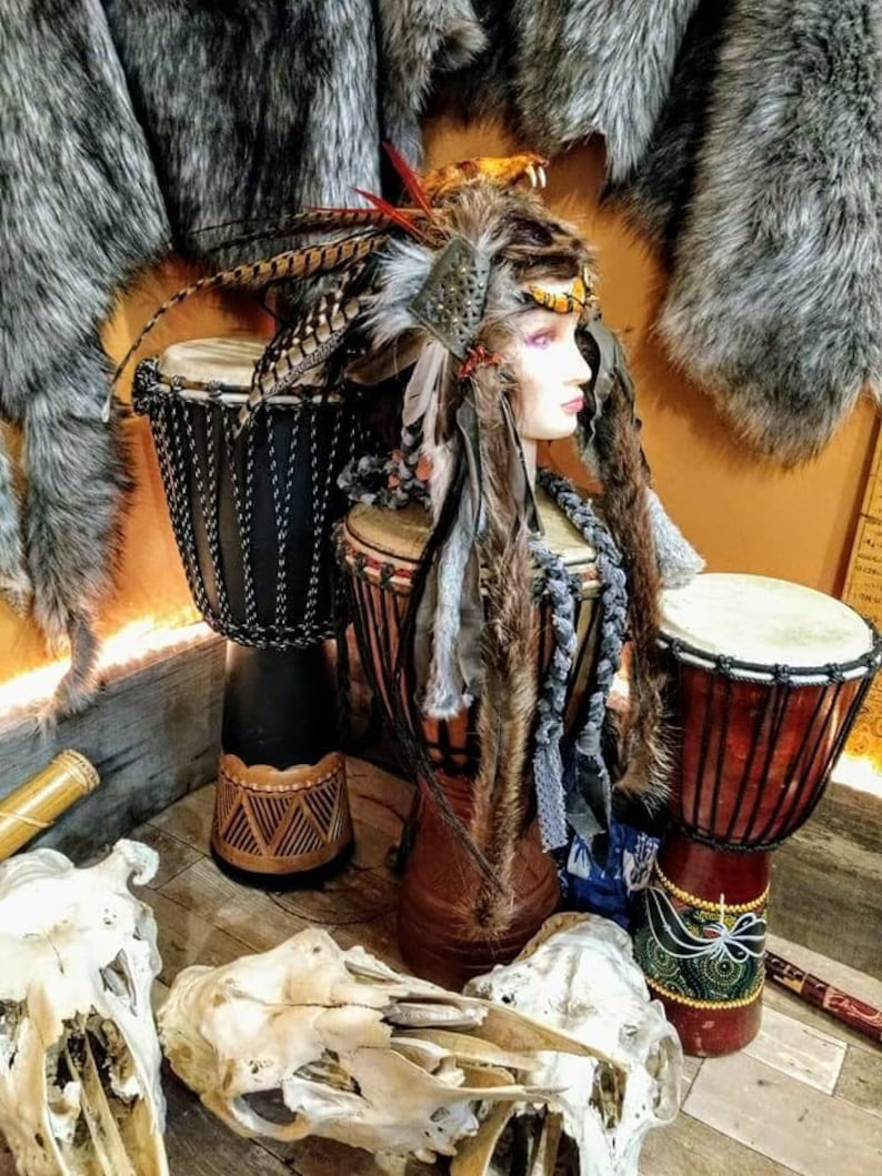 Shaman Headdress Barbarian Costume Warrior Headdress Fur | Etsy