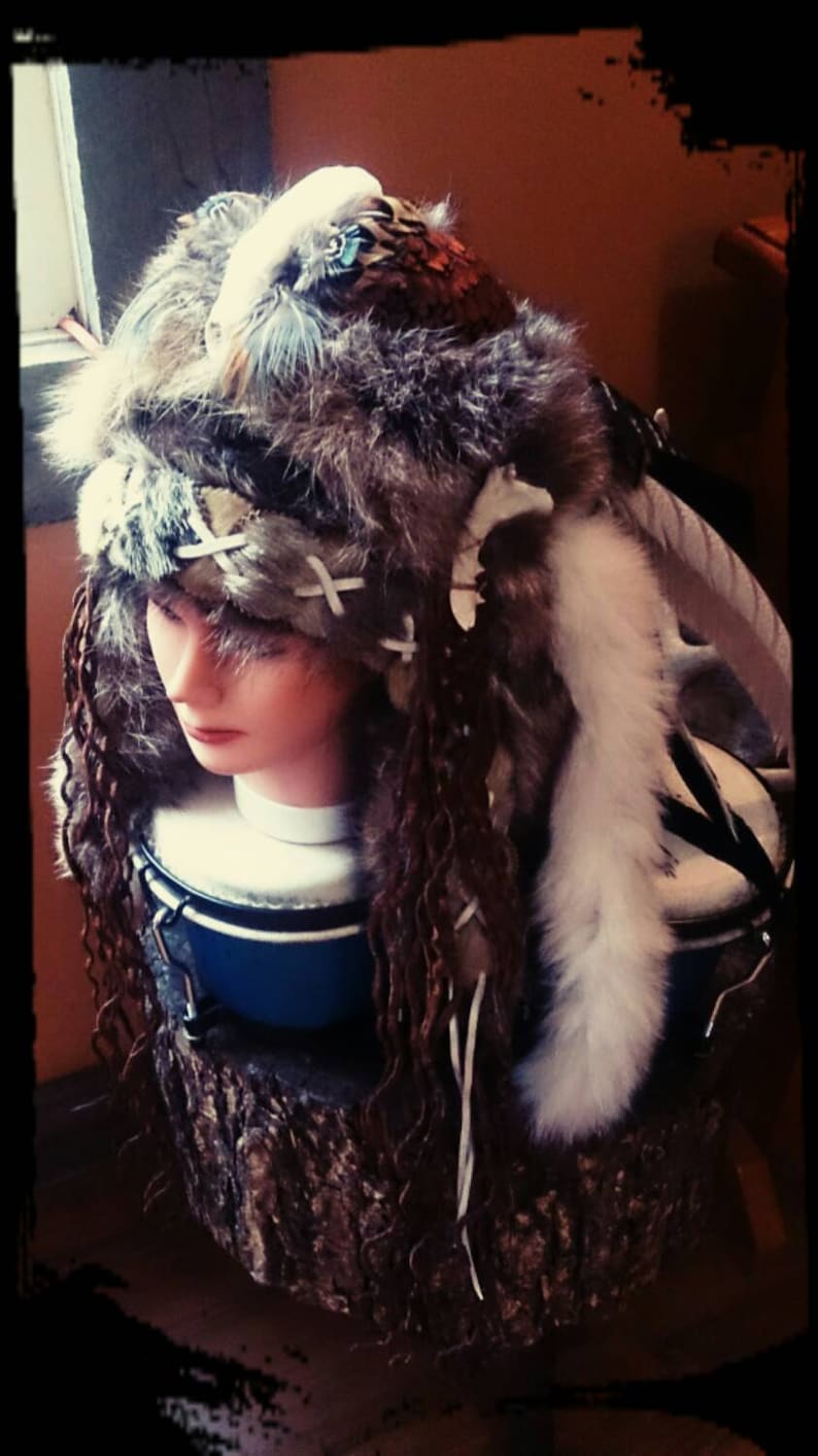 Shaman Headdress Barbarian Costume Warrior Headdress Fur Etsy