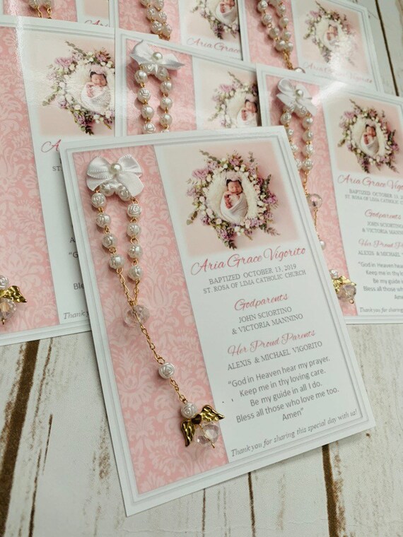 Twins Baptism favor cards with rosaries Rosary favors Baptism cards with rosaries Baptism memories Baptism favors Rosary cards twins