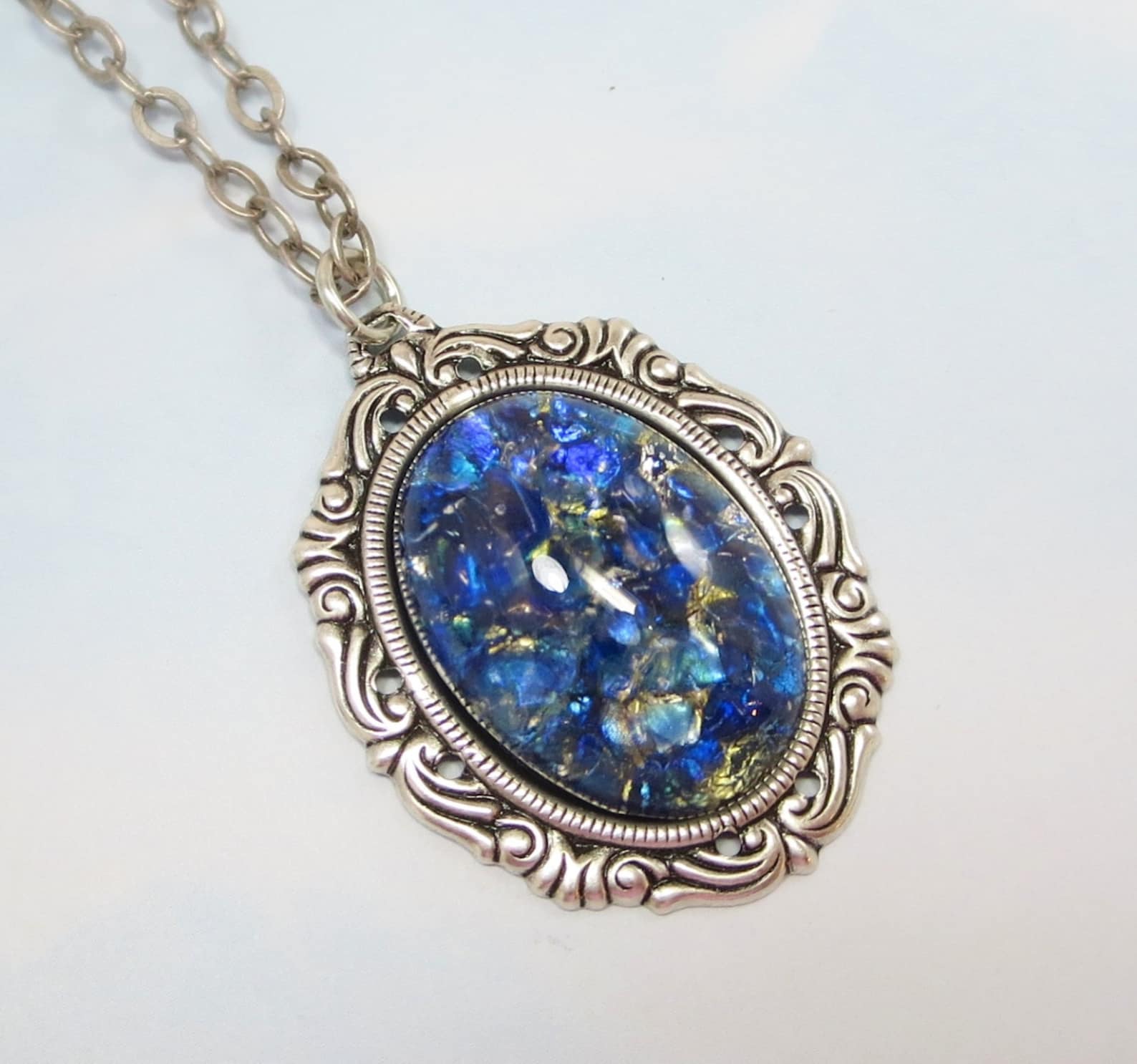 Sea Blue Fire Opal Necklace Pendant Large Blue Fire Opal | Etsy