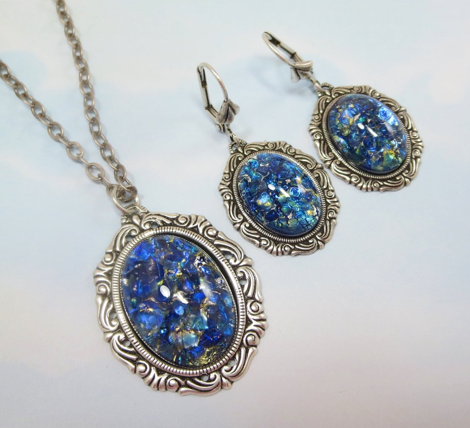 Sea Blue Fire Opal Necklace Pendant Large Blue Fire Opal | Etsy