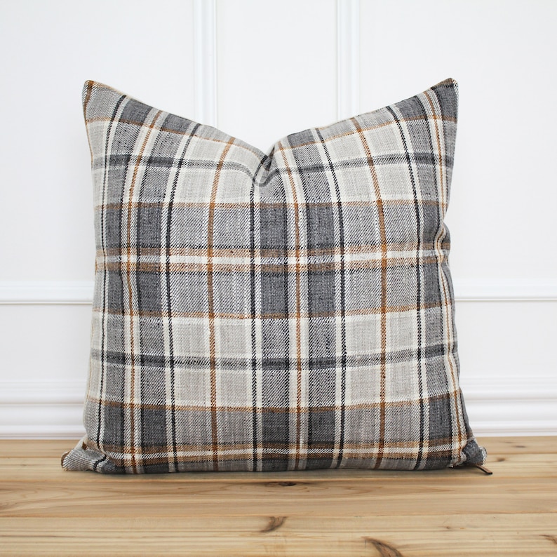 Gray Plaid Pillow Cover Plaid Throw Pillow Decorative Etsy