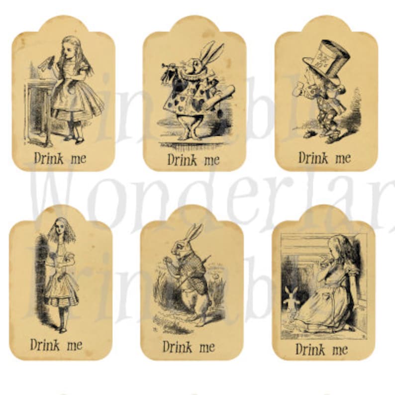 printable alice in wonderland gift tags labels 5 sets of etsy
