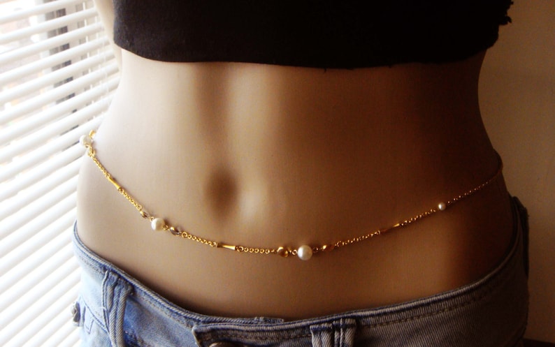 Simply Pearl Belly Chain Body Jewelry 24 K Gold Plated Waist Etsy 