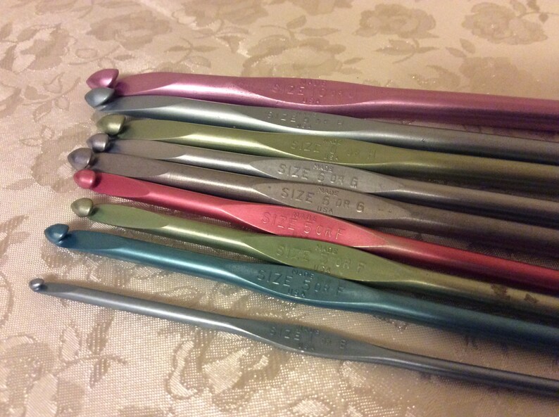 Susan BATES Crochet Hook Aluminum Inline Red Card Made in Etsy