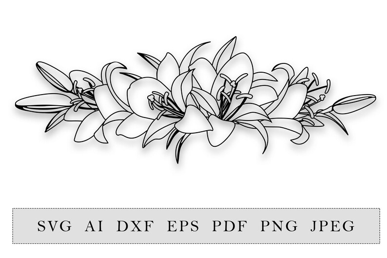 Bouquet of lilies flowers. Vector digital. Cut file SVG DXF | Etsy