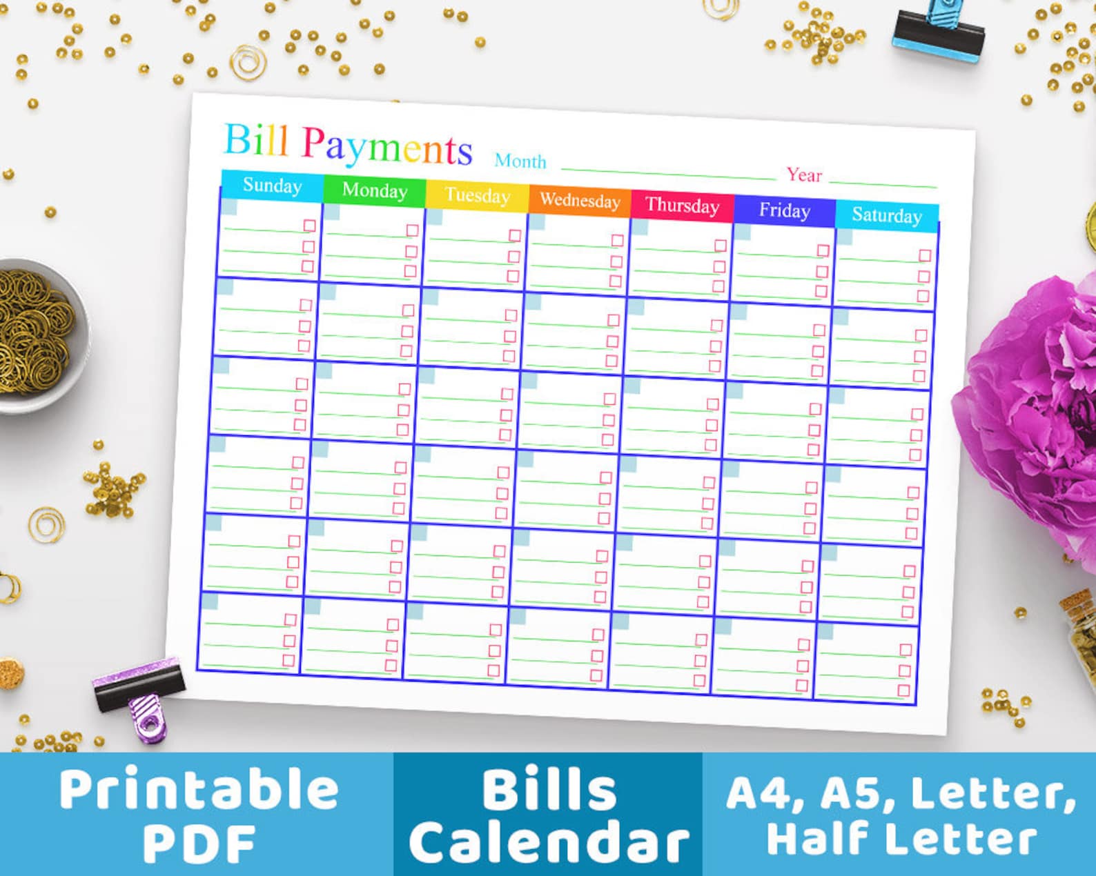 Bill Payments Calendar Bills Tracker Bill Calendar Bills Etsy
