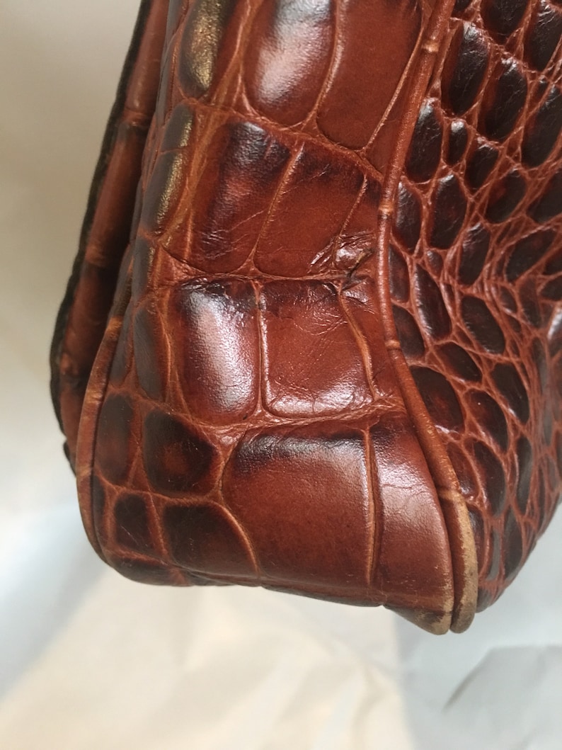 Coccinelle croc embossed genuine leather shoulder bag / Brown | Etsy