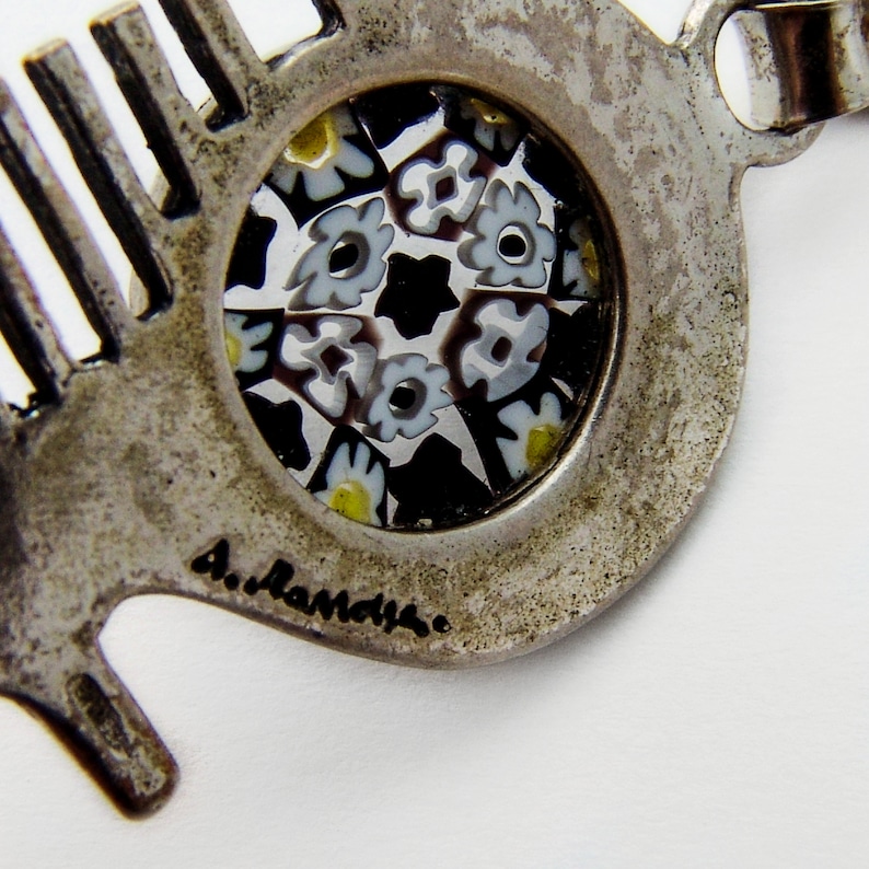 Millefiori Glass Pendant Chain Necklace Sterling Silver