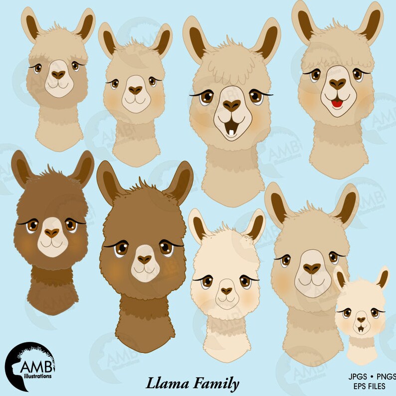 Lama Gesichter Clipart Lama Clipart Alpaka Clipart für | Etsy