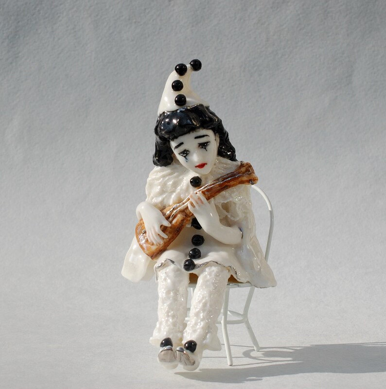 Pierrot clown mime Porcelain figurine Black and White Etsy