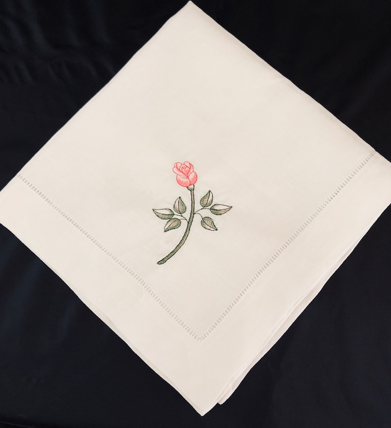 Rose design napkins embroidered napkins linen napkins Etsy