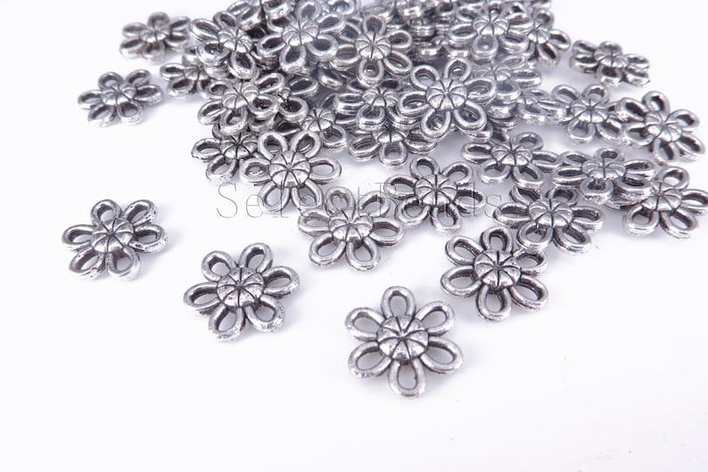 silver flower connector beads silver blossom beads jewelry beads for womens jewelry metal daisy beads 20pcs 11mm floral beads