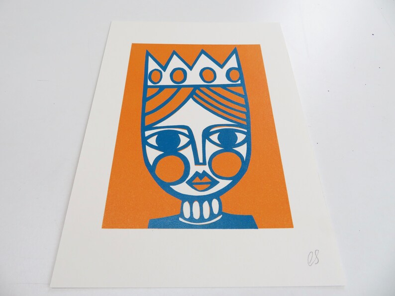 Queen Linocut print A5 size
