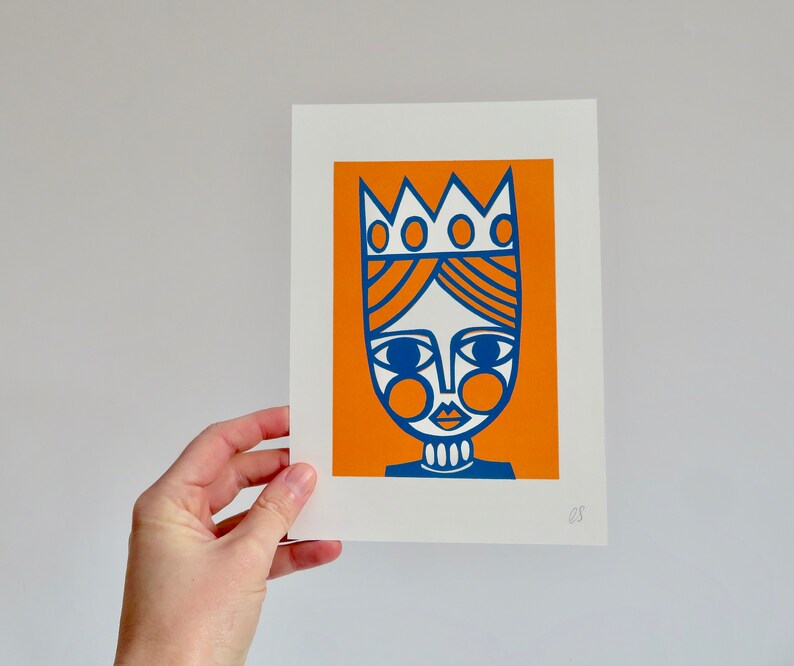 Queen Linocut print A5 size