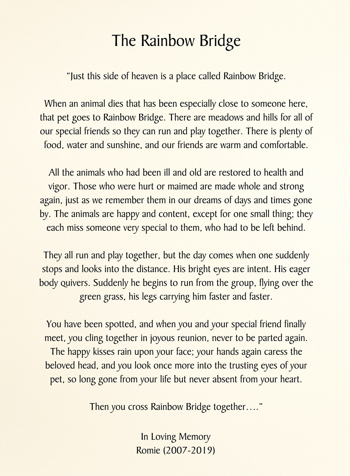 Poem Art Print Rainbow Bridge Dog Rainbow Bridge Poem | Etsy